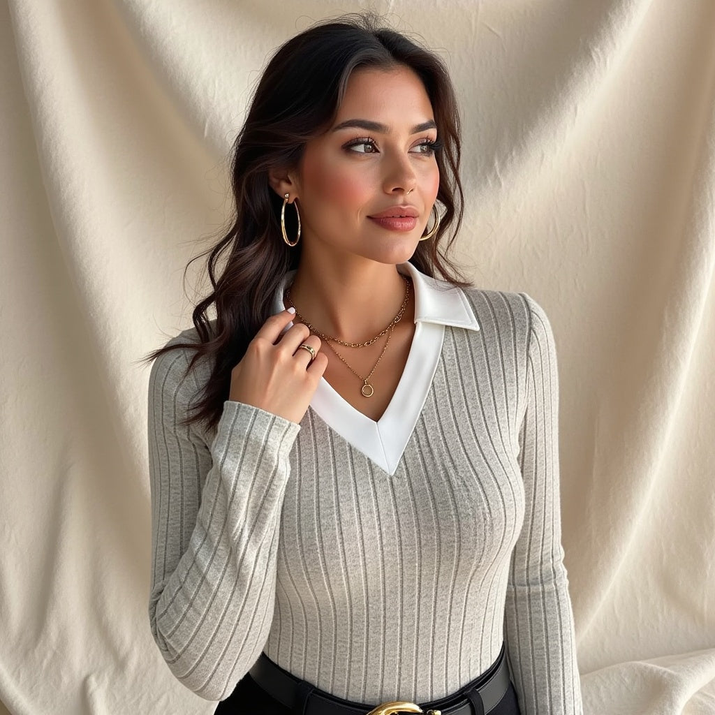 Éloïse – Bordázott Polo Pulóver